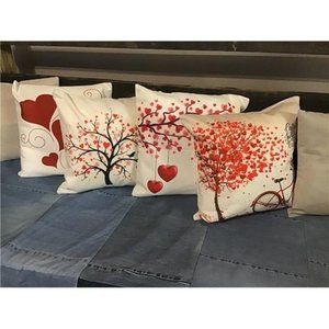 4 Pcs Valentines Day Throw Pillow Covers Red Love Heart Home Decorations 18'x18"